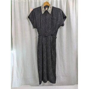 Vintage 1980s All That Jazz black w/white dots belted dress women's size 9/10 D2
